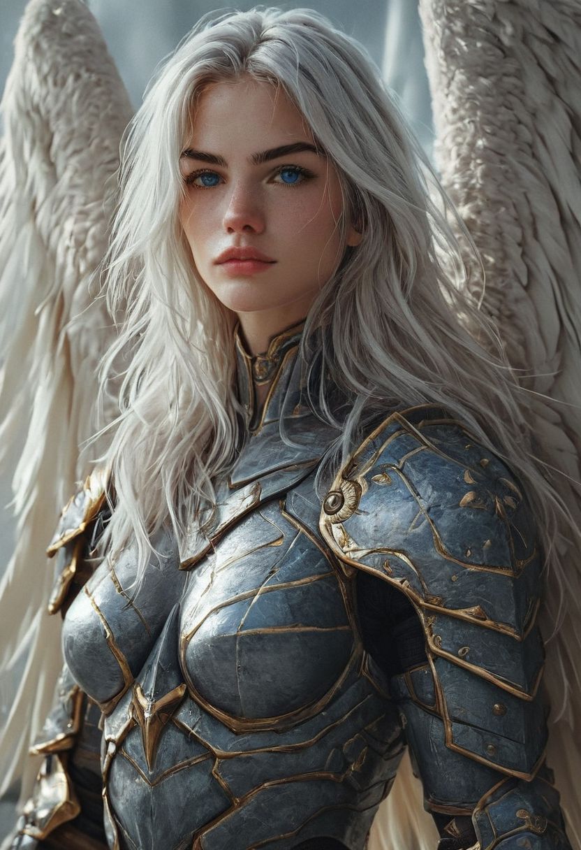 score_9, score_8_up, score_7_up, score_6_up, score_5_up, score_4_up,<lora:Fant5yP0ny:0.8>, 1girl, armor, weapon, wings, solo, shoulder armor, blue eyes, pauldrons, white hair, looking at viewer, power armor