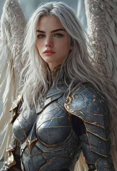 score_9, score_8_up, score_7_up, score_6_up, score_5_up, score_4_up,<lora:Fant5yP0ny:0.8>, 1girl, armor, weapon, wings, solo, shoulder armor, blue eyes, pauldrons, white hair, looking at viewer, power armor