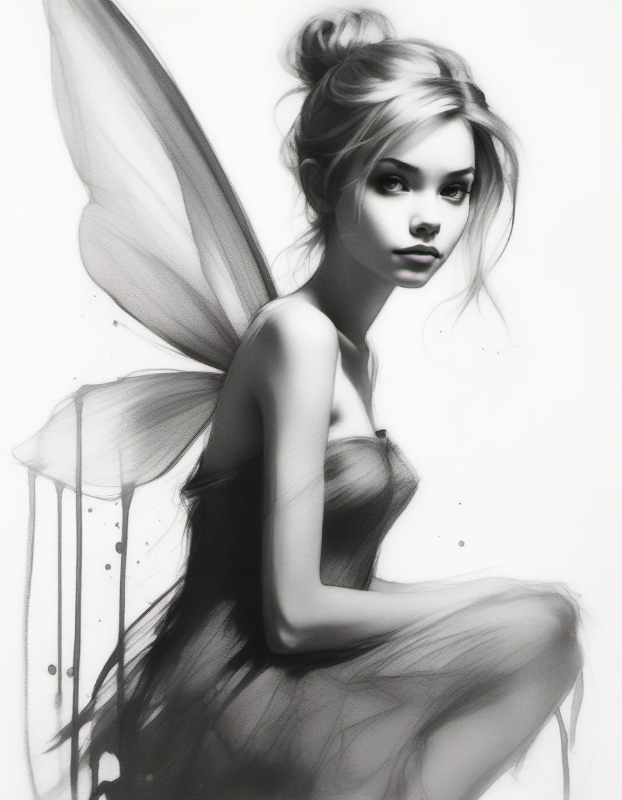 Disney Tinkerbell, full body, charcoal rough sketch, art by agnes cecile