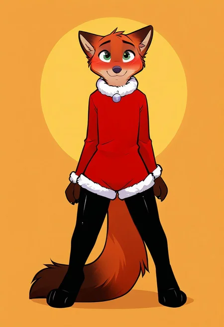 ((By Tom_fischbach)),Expressiveh, adult, 18yo, Expressiveh, score_9, score_8_up, score_7_up, score_6_up, score_5_up, score_4_up, 1boy, solo, nick wilde, petite, standing, christmas party, flustered, blushing, (full body), paws,smiling, latex stocking, epiCPhoto, zPDXL3, sexy, fluffy_new_year, merry_furistmas, tail, (santa outfit), shorts,
full_body,1girl,solo,blush,look at viewer,
source_cartoon, cute, five fingers, looking at viewer, blush, small ass, flat chest, anthro, furry, desire, light background,