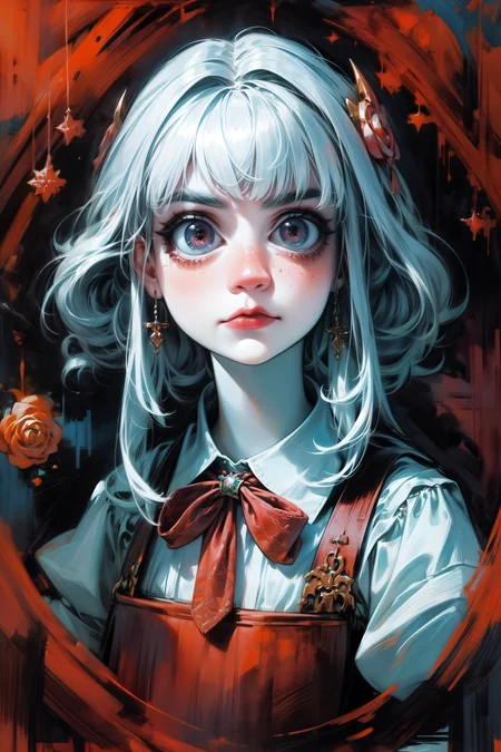 (abstract art:1.2), fractal art, psychedelic art, (style of Yuko Shimizu:1.1), red theme, dark theme, 1girl, roses, hair ornament, somber expression, dark blue accent, masterpiece, best quality, ultra high res, award-winning art, highly detailed, beautiful, aesthetic, Inverted Bob with Fringe,((best quality, masterpiece, extreme details):1.2) ((detailed eyes, detailed face):1.2), egirlmakeup <lora:add_detail:1> <lora:egirlmakeupv1:0.7> <lora:backlight_slider_v10:1> <lora:skin_tone_slider_v1:-4>  <lora:detail_slider_v4:2> <lora:eye_size_slider_v1:5>
