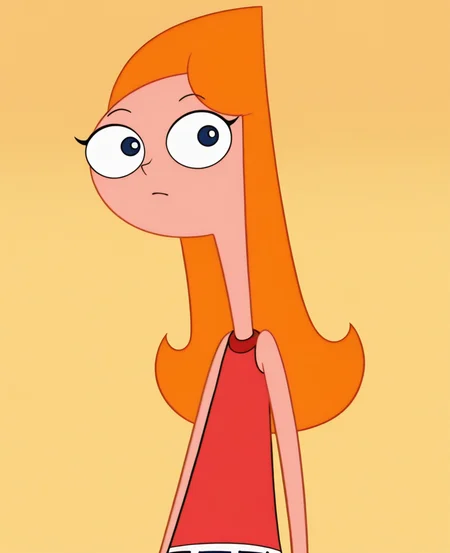 absurdres, highres, <lora:Candace_PF_ILLUS-000008:1> , cd1, official style, official art, 1girl, orange hair, long hair, blue eyes, red shirt, sleeveless, looking at viewer,