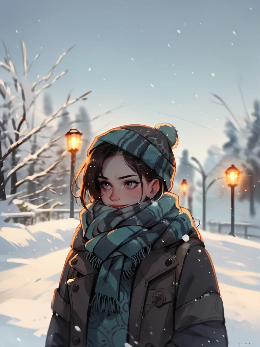 score_9, score_8_up, score_7_up, score_6_up, score_5_up, <lora:snowXLP:1> snow, outdoors, winter, 1girl, scarf, solo, upper body,