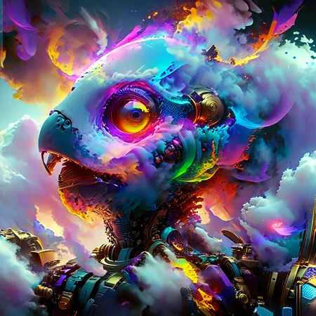 ,,,,,,,,., ultra realist and ultra intricate detailed soft painting of an unknown cover of evil parrot, cyberpunk colourful, volumetric clouds, symmetry features, slimy tongue, sensual gloomy style, biopunk, cyberpunk burning street background, artstation, unreal render, depth of field, unreal engine textures, hyper realistic, octane render, (weta digital:1.8), by Justin Gerard, award winning, behance trends for trash in the magazine, 90s, shading, cinematic, global illumination, no color, studio lighting, 8k, Hyper detailed, intricate, elegant, highly detailed, psychedelic coloring, high technology artefacts, over no people, well composed, sharp focus, smooth, masterpiece, award winning artwork, art by artgerm and Thomas Kinkade, makoto shinkai, art meets blizzard weta animated harmony, WLOP, vibrant colors, digital painting, artwork by Moebius, physically based rendering, art by Akihiko Yoshida, 8k octane render, trending on Artstation HQ, bokeh, by artgerm and Beeple Vallejo, ultradetailed, trending on artstation trending on artstation, rich deep rich deep colors, digital art by Greg Rutkowski Beeple Raphael Lacoste qins anime media style by Studio Ghibli, photorealistic, masterpiece, 8k unreal engine 5, vivid colors, digital art by
<lora:WildcardX-XL-Detail-Enhancer:1> <lora:!action-sdxl-V0.5:1> <lora:Dream Scenery XL:1> <lora:DonMD1g174l4sc3nc10nXL:1> <lora:DreamARTSDXL:1> <lora:add-detail-xl:1> <lora:DetailMaximizer:1> <lora:SDXLHighDetail_v5:1> <lora:WowifierXL-V2:1> <lora:xl_more_art-full_v1:0.3> <lora:MJ52:0.3>