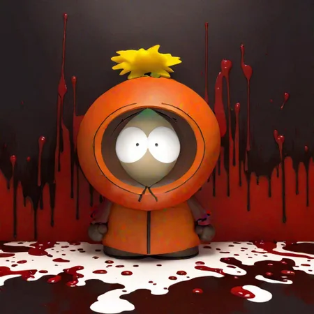 Kenny McCormick with gun menacing on Jacksonville Florida and too much All blood, SouthPark3D1024, kenny, dripping blood