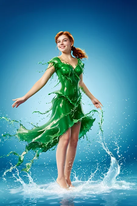 adventurous wendy darling (peter pan) splashing liquid <lora:aurumLight:0.8> . 35mm photograph, film, bokeh, professional, shot by rankin, 4k, highly detailed