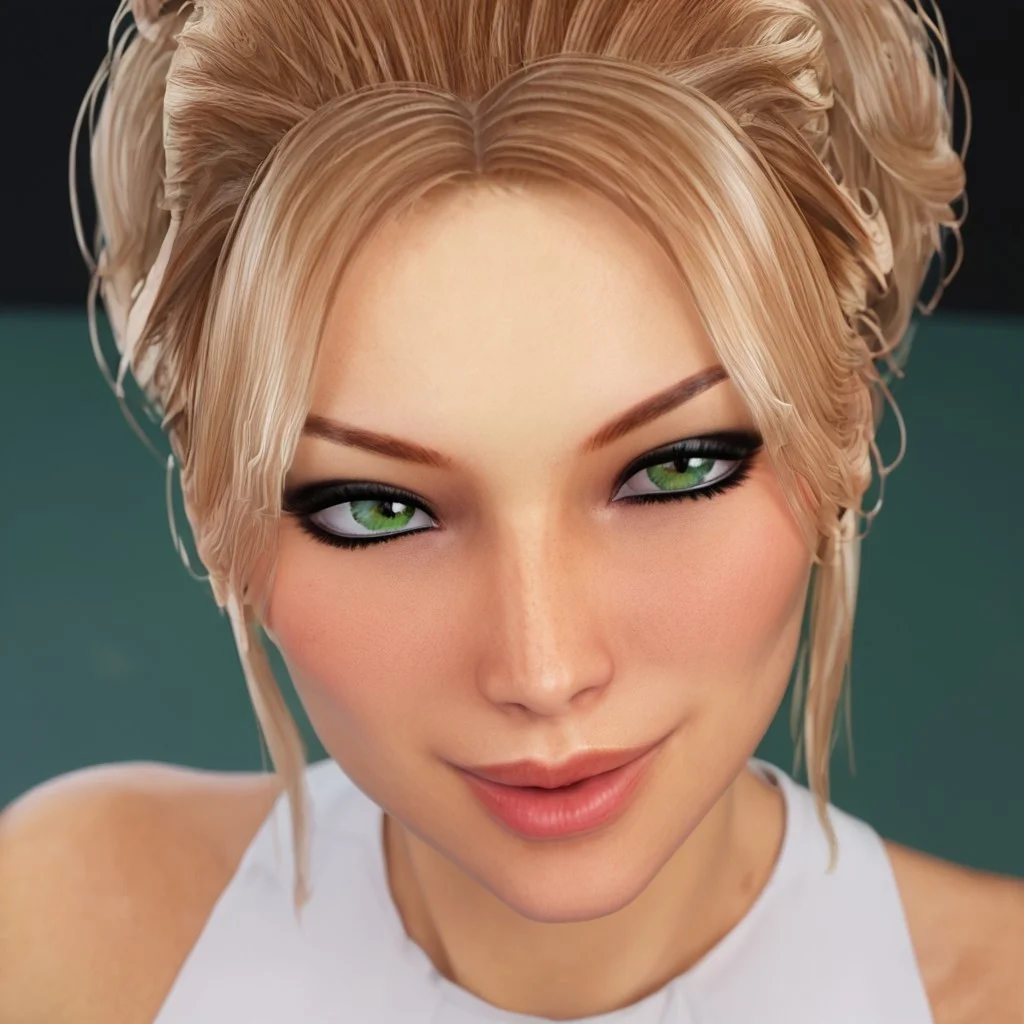 easynegative, masterpiece,best quality, highly detailed, score_9, score_8_up, score_7_up, score_6_up,
1 girl, solo, Liza, blonde hair, green eyes, eye shadow, mature, beautiful girl, shiny look. looking directly at viewer.
happy face, smiling, face focus. bright green background.