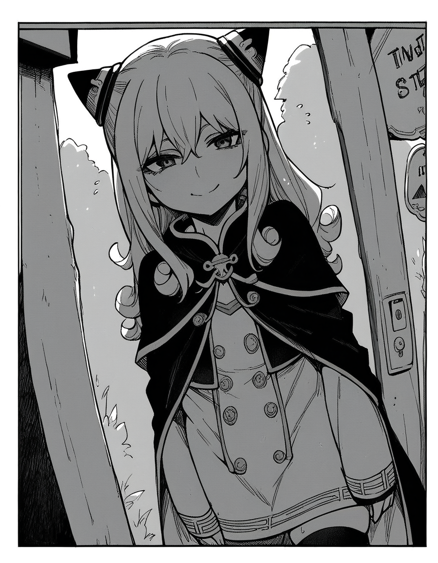 score_9, score_8_up, score_7_up, source_anime, <lora:ashe-talton-manga-ponyxl-lora-nochekaiser:1>, rengoku ashe, long hair, greyscale, monochrome,, thighhighs, long sleeves, capelet, cape, dress, white dress,, bus stop, waiting, commuter, smartphone, checking time, cold morning, smile, looking at viewer, solo,, cowboy shot, dutch angle