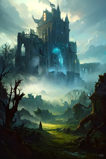 hyperrealism oil painting, Changeling of the castle,
one big cloud, and light mist, and clear sky,,,
aimi,aimi_\(sky-freedom\),sky-freedom style,by sky-freedom,purple eyes,long hair,black hair,blunt bangs,sidelocks in a hime cut,(mole under mouth:1.2),
fantasy forest enchanted underbrush,
a magical forest, with luminescent plants, silent glades, shadowy undergrowth, and ancient, twisted trees,
Night,
neon,
<lora:more_details:0.3>,
<lora:EnvyFantasyMix05:0.5>,
<lora:ghost:0.4> guiguai,
<lora:FantasyRuins:0.5> FanRu,
<lora:USNR STYLE_XL_loha:0.3> usnr,
<lora:EtherSDXL:0.3> EtherStyle,