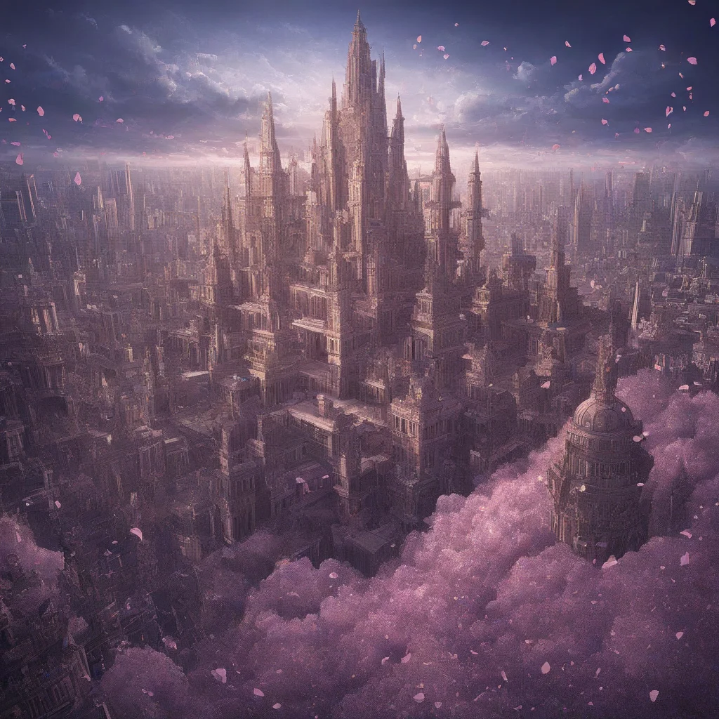 prefect lighting,very aesthetic,,best quality, intricate details,highly detailed background,high quality, masterpiece,best quality,ultra-detailed, no humans, scenery, no humans, cityscape, clouds, petals