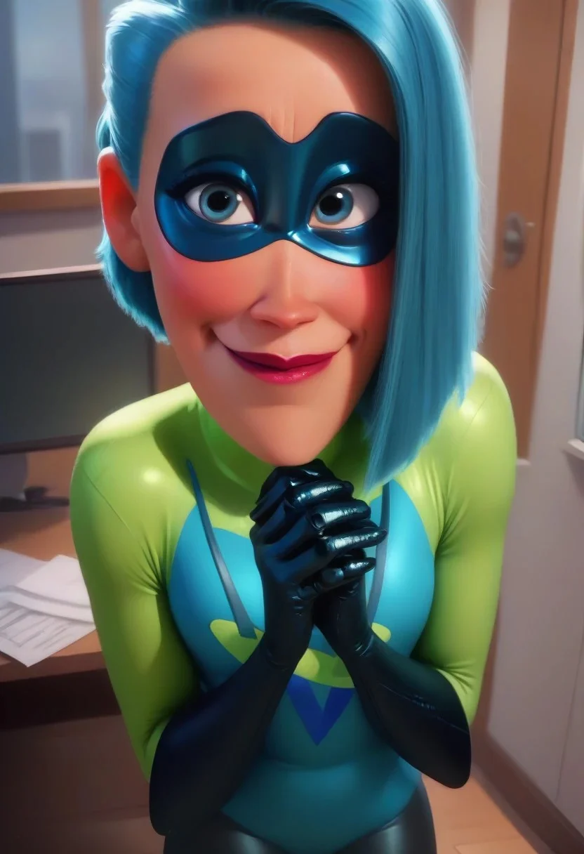 score_9,score_8_up,score_7_up,score_6_up,
Voydxl,blue hair,blue eyes,lips,own hands together,nervous smile,
domino mask,bodysuit,gloves,
leaning forward,from above, blush,
office,ndoors, looking at viewer,
<lora:VoydXL-3-TI11:0.9>,