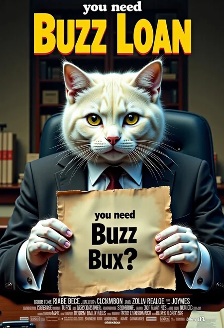a realistic picture,((((Display the text " you need buzz loan????" on top a movie poster))))
Movie poster white buff Cat wearing business suit, sitting in front of his desk, in bank, holding poster,, text on a poster "you need buzz loan for flux?" ))8k, ultra detailed,
BREAK, <lora:cashbaba:0.6> <lora:xl_more_art-full_v1:0.5> I background: busy office, crowded office, logo:1.9 <lora:Harrlogos_v2.0:1.9>, (full body shots),u ))8k, ultra detailed,
BREAK, in his desk, somany cash wis buzz logo, <lora:cashbaba:0.6> <lora:xl_more_art-full_v1:0.5> I background: logo:1.9 <lora:Harrlogos_v2.0:1.9>, (full body shots),
