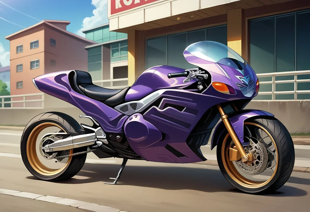 score_9,
rider machine, kona, purple motorcycle