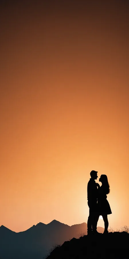 <lora:HMSGåªå½±XL-000001:0.8>,Couple standing, silhouette, mountain top, soft sunset light, romantic, surrealism style, high contrast, high definition photography, black and orange colors