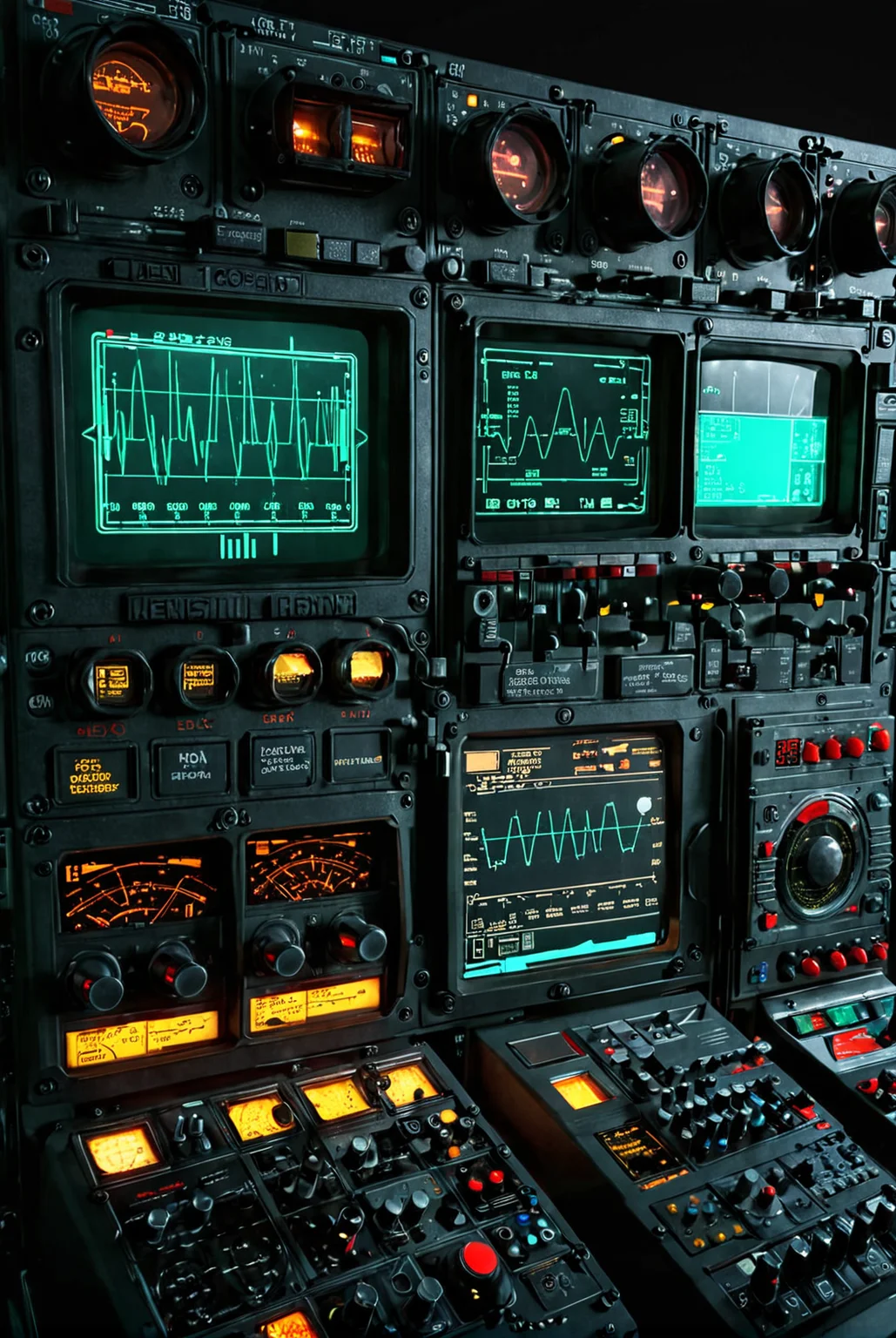 ((extremely large machine interface)), Oscilloscope, radio unit, sin wave, crt screen, futuristic control panel, realistic details, glowing buttons, dark atmosphere, accurate reflections
smooth dials, detailed knobs
[reflections, realistic soft lighting, realistic, high quality photo, 4k, hd, 7-AnalogueInterfaces]
 <lora:Analogue Interfaces v1.0:0.8> <lora:add-detail-xl:0.5>