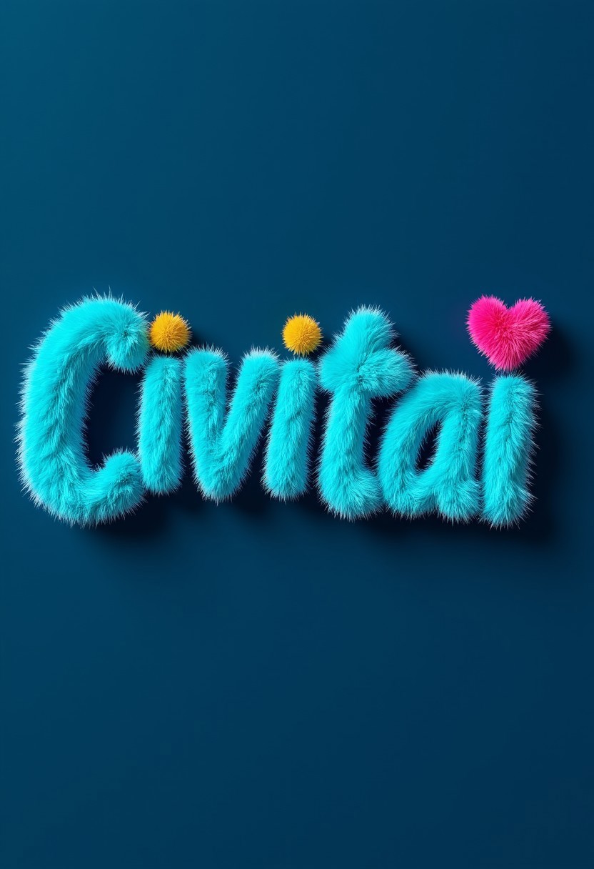 furrytext the word "CIVITAI" and a heart emoji, with bright turqoise letters coated in bright turquoise furr on dark blue background.