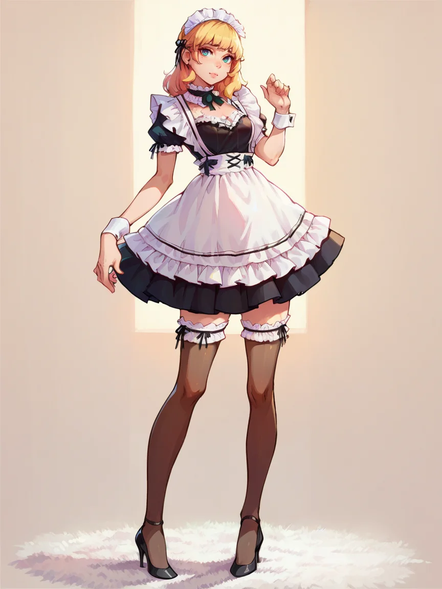 score_9, score_8_up, score_7_up, score_6_up, score_5_up, <lora:maidXLP:0.7> maid apron, maid, maid headdress, thighhighs, wrist cuffs, 1girl, high heels, <lora:1ly4XLP:1> 1ly4