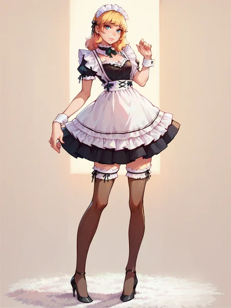 score_9, score_8_up, score_7_up, score_6_up, score_5_up, <lora:maidXLP:0.7> maid apron, maid, maid headdress, thighhighs, wrist cuffs, 1girl, high heels, <lora:1ly4XLP:1> 1ly4