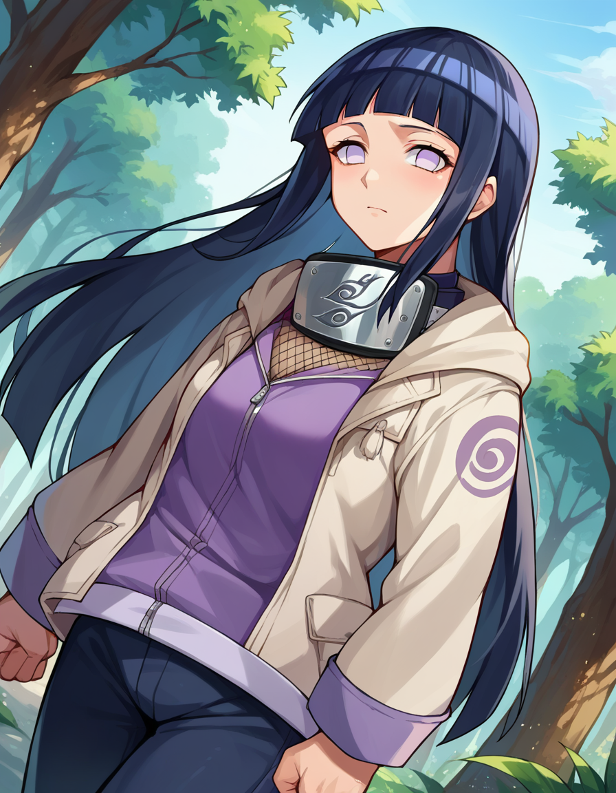 score_9, score_8_up, score_7_up, source_anime,
hinatahyuuga, <lora:hinata-hyuuga-ponyxl-lora-nochekaiser:1>,
hinata hyuuga, byakugan, black hair, blunt bangs, long hair, straight hair,
fishnets, forehead protector, jacket, konohagakure symbol, pants,
outdoors, forest, nature, fighting stance,
looking at viewer, dutch angle, cowboy shot,