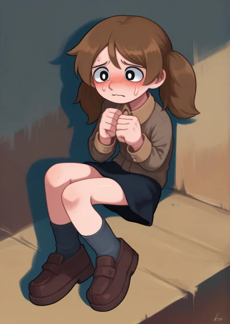 score_9, score_8_up, score_7_up, score_6_up, source_anime, zPDXL, <lora:ALTXL_pony_0061_8:2>, BREAK
full body , solo, <lora:Sumirechan-30:0.8>, twintails, brown hair, brown shirt, black skirt, grey socks, brown shoes, nervous, blush, shy,
