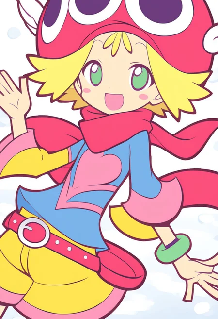 <lora:sdxl-py-amitie:0.9> 1girl, adult, amitie, bracelet +++ skyblue shirt, yellow sleeve, red belt, yellow shorts, pink heart +++ blush sticker, extremely quality extremely detailed, illustration, anime coloring, pink scarf, snow, smiles, open mouth, winter