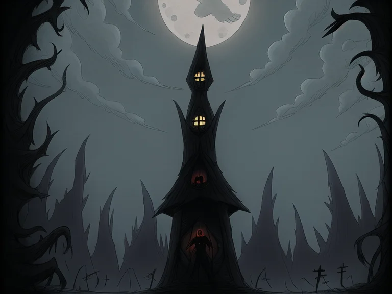 burtonesque, gloomy, muted colors, full moon, tombstones, monsters, bats, spiders, detailed, city ruins <lora:burtonesque2:0.75>