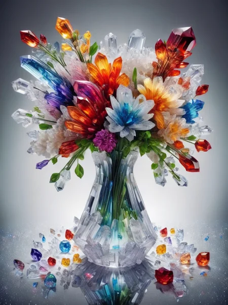 flowers in a vase, multicolor, crystalz <lora:crystalz:1>