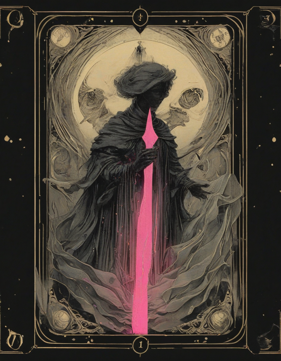 <lora:artfullyTAROT1LINE_SDXL_V1:1>,the front of an old card,tarot,tarot card,the magician,((1 line 1 color)),calligraphy,minimal,geometric,(2 colors total),lime,pink,black)) background,marker,((fine liner),masterpiece)),detailed,intricate,best quality,absurd resolution,tl4,sharp crisp ines,masterwork by artisan calligrapher,lines flow from one aspect to another,neon pink,nen liume,obsidian,ivory,vantablack,(((1 line ))) illustration,masterpiece,highest quality,absurd resolution,