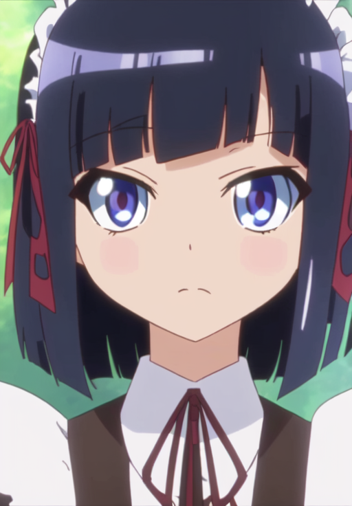 <lora:Kujo_Miyuki:0.8>, Kujo_Miyuki, 1girl, solo, looking at viewer, ribbon, closed mouth, red ribbon, maid, close-up, anime coloring