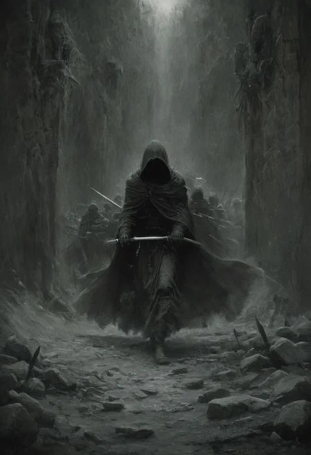 a terrible terrifying fight scene between an honorable knight and a hooded assassin dragging us with swords and daggers, (vacations, high resolution:1.3), (small, selective focus, european film:1.2), (sexual advance:1.1), ,end of hopes ,silence, extremely detailed,dark,sad, easynegative, digital artwork by Beksinski, extremely detailed, dark, chiaroscuro, low-key,in the style of Kelly Slater ,style by Kelly Slater,closeup,digital artwork by Beksinski, style of Kelly Slate