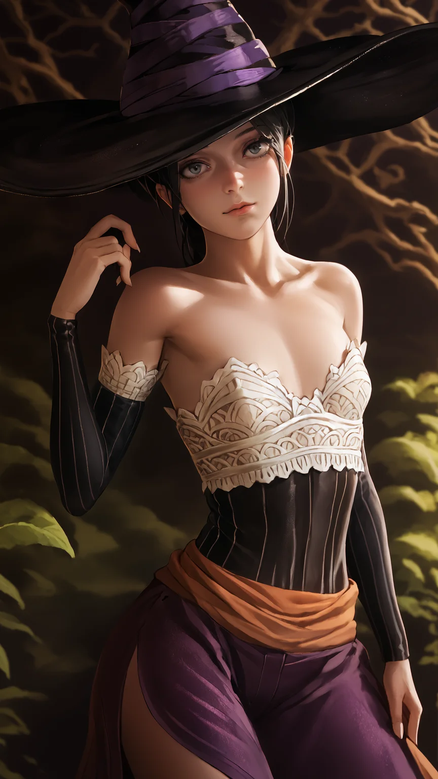 score_9, score_8_up, score_7_up, score_6_up, score_5_up, score_4_up, (high quality, detailed, beautiful) <lora:Dc_sorc_outfitV1:0.99> dc_sorc_outfit, witch_hat, <lora:Manager_AMW:0.6> yasuko_yaegashi, flat_chest,