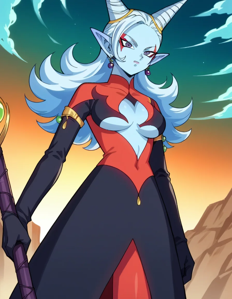score_9, score_8_up, score_7_up, source_anime,
dragonballtowa, <lora:dragonball-towa-ponyxl-lora-nochekaiser:1>,
demon goddess towa,
outdoors, space,
looking at viewer, dutch angle, cowboy shot,
