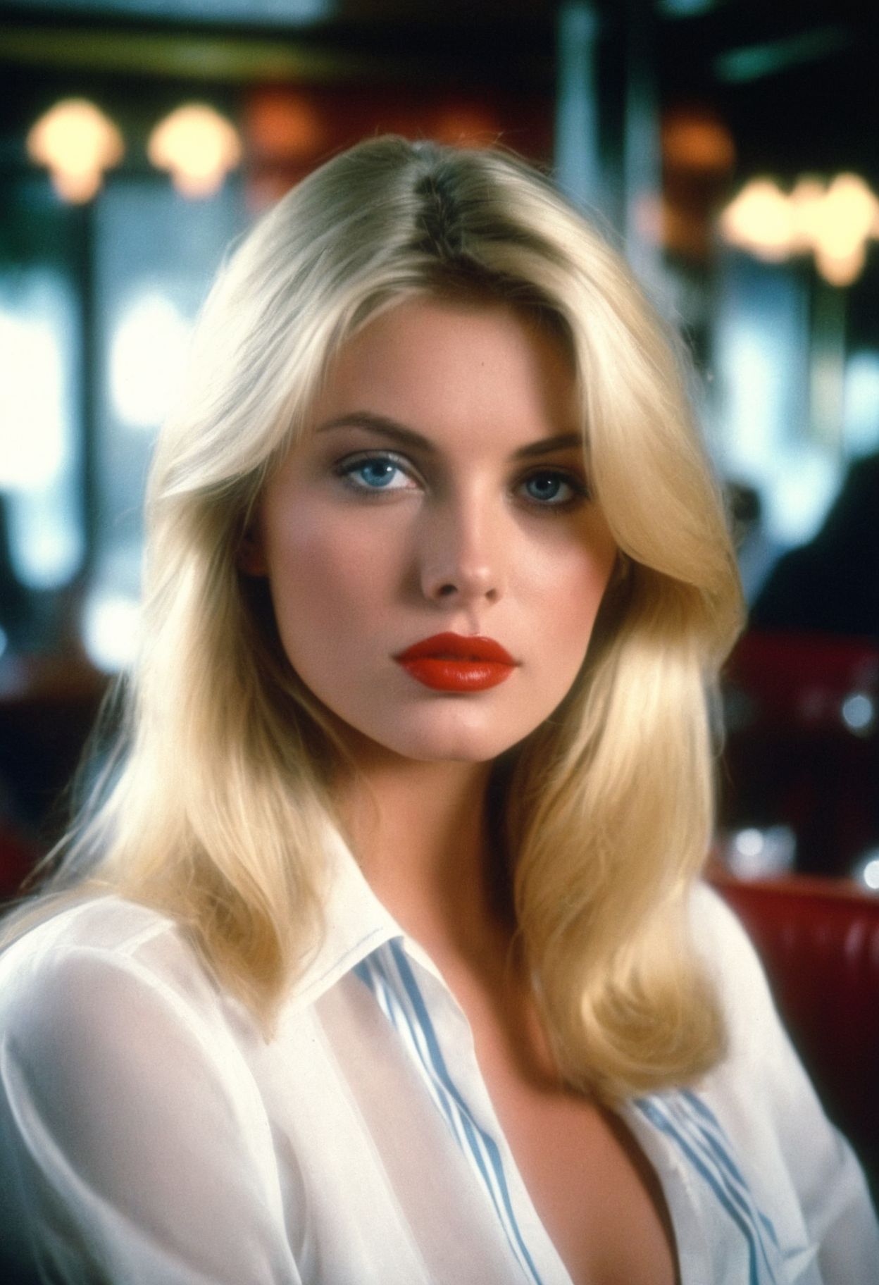 CinematicPortrait woman analog photo blonde (provocative slavic )  masterpiece indoors, (glossy  lipstick), blue eyes, (restaurant), soft focus, depth of field, film grain, (((looking at viewer))) <lora:CinematicPortraitXL_v3:0.25>  <lora:EuroBabe-v4-XL:0.35>