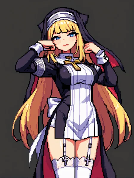 score_9, score_8_up, score_7_up, 
<lora:exorcistcharlotte.pony.v2:0.55> exorcistcharlotte, habit
1girl,solo, <lora:Pixel_Art_Pony:0.6> Pixel_Art