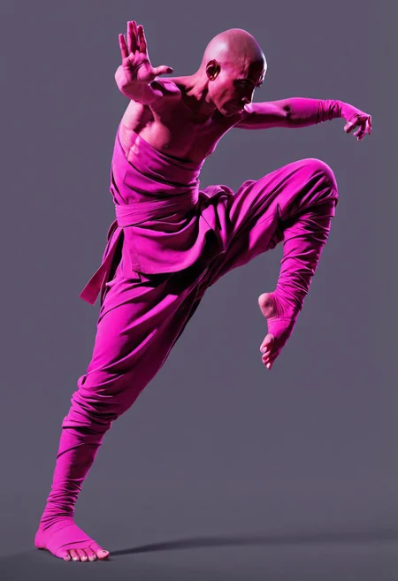 drunken fist, fight stance, high kick, a ghst Silhouette of a sci-fi bedouin monk, 
anatomical drawing::2.4 ultraviolet::2.8 caravaggio::2.4 hot pink color::2.9 matte black color::3.4  --stylize 100 --chaos 20