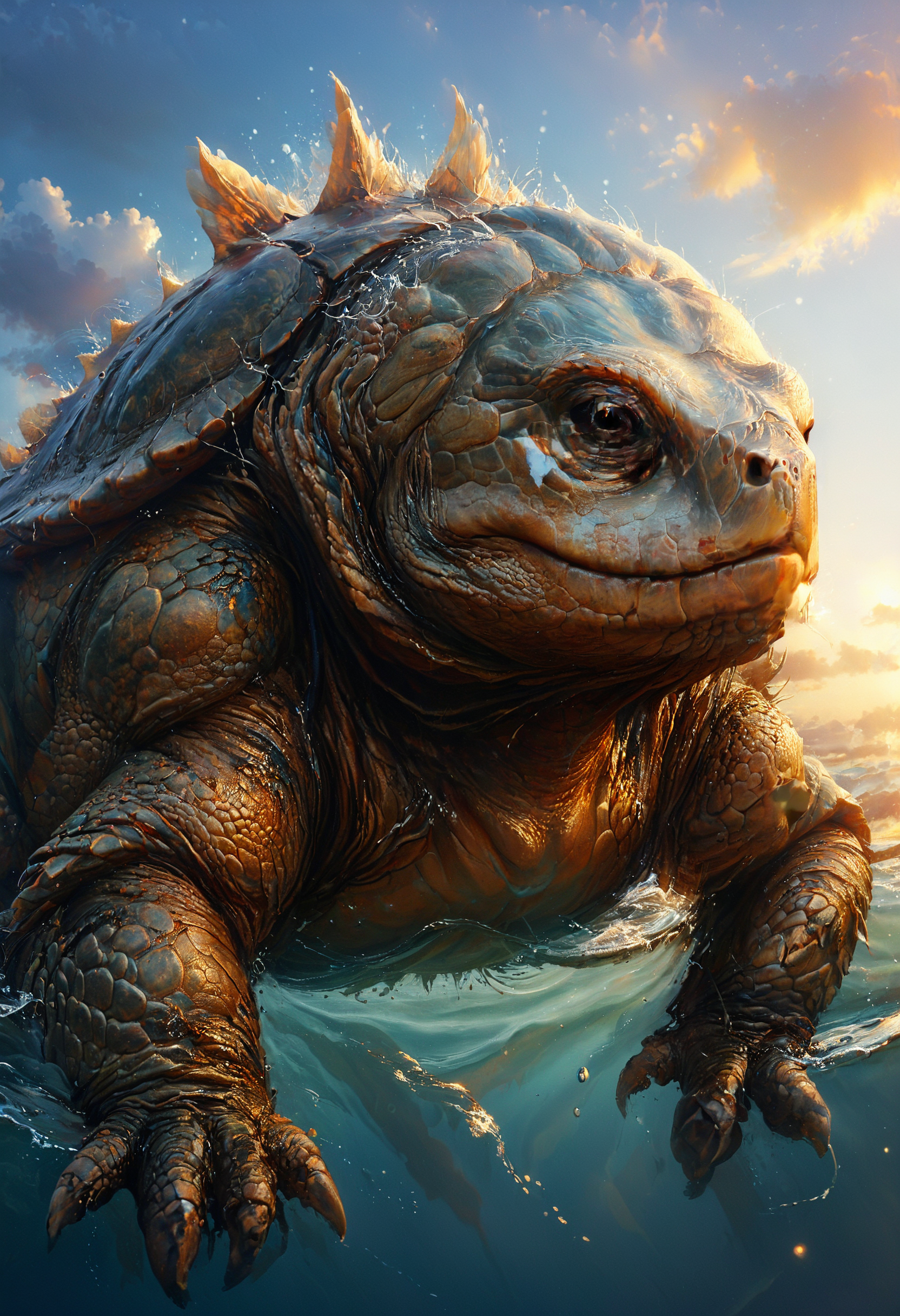 <lora:Mythical_Beasts:0.8> fmb Turtle,  <lora:add-detail-xl:0.8>, Sunrays shine upon it, <lora:Rainbow_Style:0.6> <lora:The_Classic:0.8>