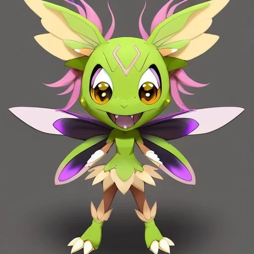 (samdoesarts style:1.3) a funny olive (fairy:1.2) monster Pokemon with pink hair, glowing eyes, Savanna, highly detailed, intricate