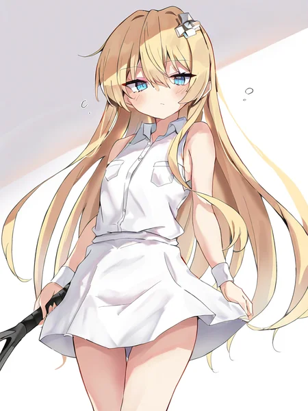 ruyueailis,1girl,solo,white background,simple background,looking at viewer,front view,<lora:ruyueailis-000014:1>,cowboy shot,tennis_uniform,, masterpiece, best quality, very aesthetic, absurdres,newest, incredibly absurdres,, toshizou \(0714\)