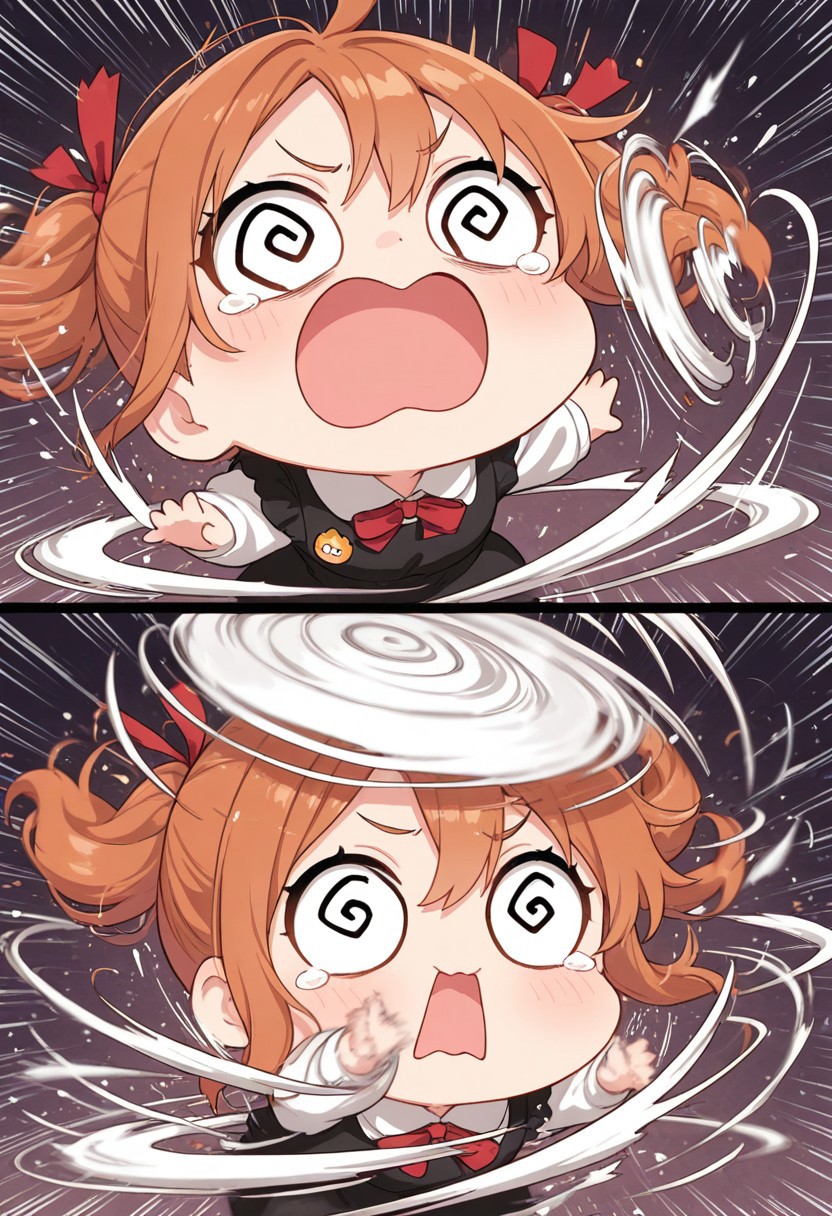 (spinning:1.3), (smear_frame :1.3), chibi, afterimage, speed lines, motion lines, motion blur, @_@ , [1girl], masterpiece ,best quality, amazing quality,