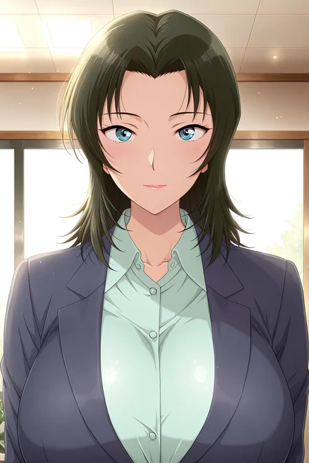 front view,
1girl,mature female,milf,huge breasts,upper body,looking at viewer,office lady,
Best quality,masterpiece,soft light,official art,high quality,highres,absurdres,epic scene,natural textures,<lora:Kuriyama Midori IL:1>,kuriyama midori,medium hair,black hair,blue eyes,