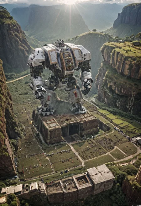 (Huge mecha robots carry huge stone blocks:1.5),
(Ancient megalithic civilization, Azka Lines, on Easter Island:1.1), (The colonial city of the future, in the mist-filled Grand Canyon, on an unknown Earth-like planet, 2 moon on sky, Spaceship flight connects colonies, waterfulls:1), (Machu Picchu, a mountain settlement, incredibly spectacular:1), (avant-garde, future, reality, science fiction, photorealistic), White limestone with black granite, fountain, waterfall, landmark, square, path, narrow street, (Large Files, Ultra Realistic, 8K, 16k, FHD, HD, VFX, Perfect, Photography, composition, Architecture Sales Photography, Architecture Competition, Ultra High Resolution, Cinematography, High Resolution Image:1), (dramatic lighting, direct sunlight, ray tracing, clear shadow:1), (real landscape:1), (blurred background:1.0), (urban background, more_details) ,
extremely detailed, industrialbuilding, drdnght machine, spstation, mayamaze, caveruinsAerial