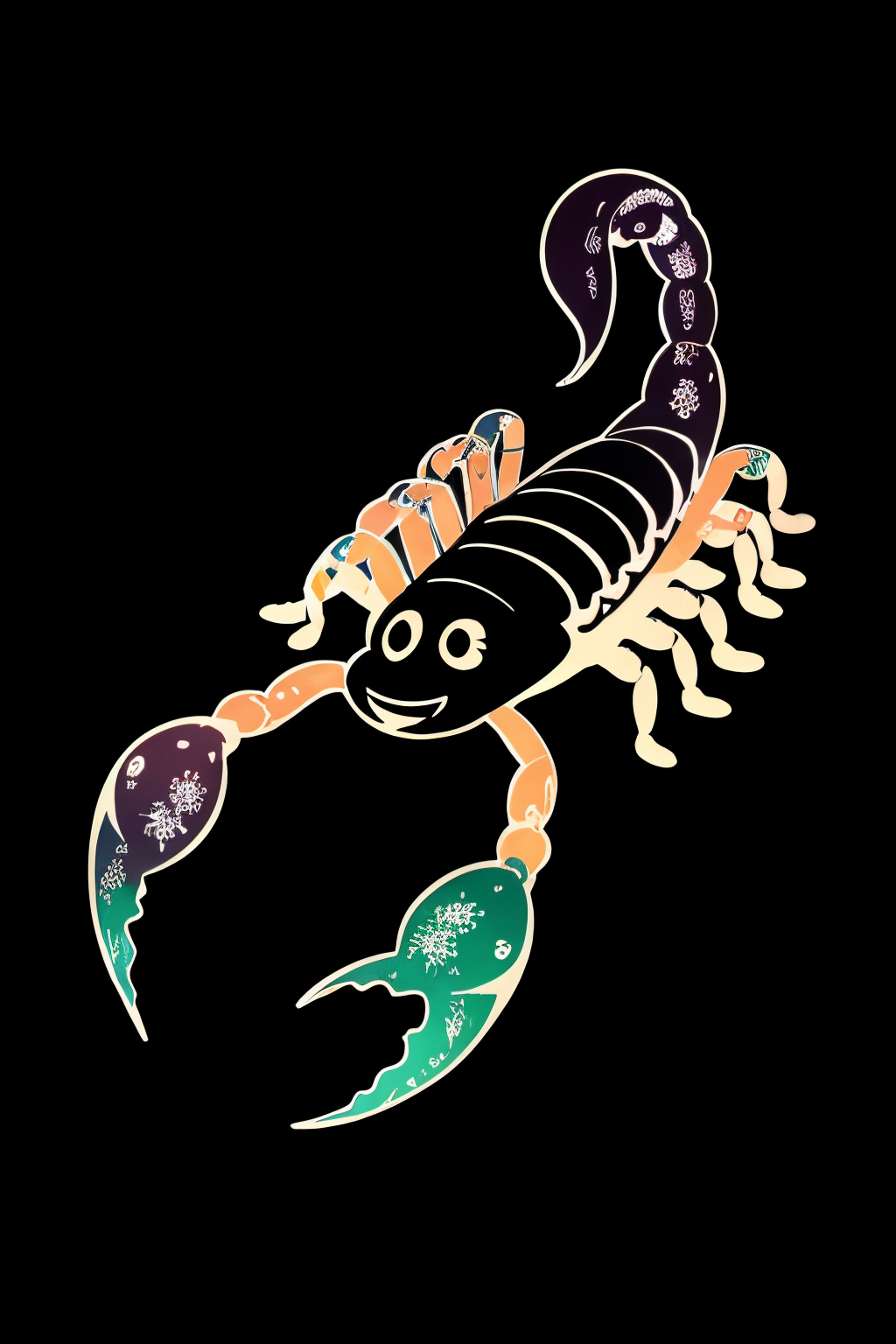 (Realistic:1.5) EdobScorpion, outline, jellyfish, androgynous, lying, androgynous, watermark, two-tone background, black eyes, smile, extra arms, lying,  <lora:EdobScorpionArtistic_v1.0:0.8>