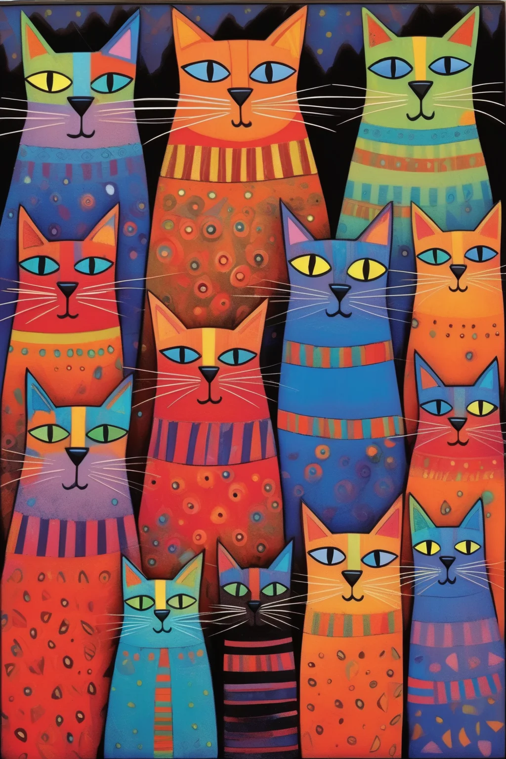 <lora:Laurel Burch Style:1>Laurel Burch Style - Laurel Burch bunch of cats