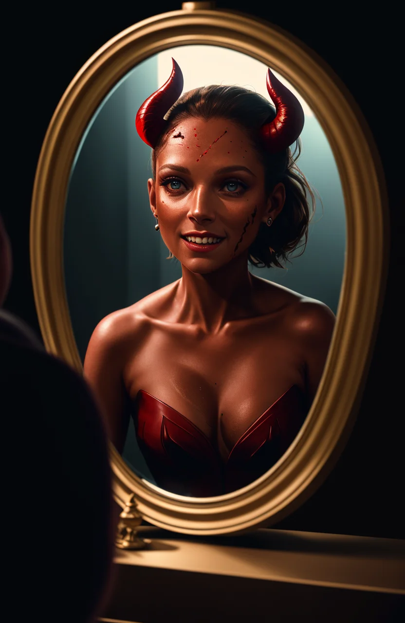 Style-Glass, award winning photo, masterpiece, highest quality, solo focus, woman, (red skin:1.3), demoness, person, (demon:1.3) breaking through a mirror, evil grin, by lee jeffries nikon d850 film stock photograph 4 kodak portra 400 camera f1.6 lens rich colors hyper realistic lifelike texture dramatic lighting unrealengine trending on artstation cinestill 800,, 8k, 4k, (highres:1.1), best quality;