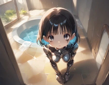 (score_9,score_8_up,score_7_up:1), 1girl, full body, angle view from center, horror, (shadow contrast, cinematic lighting), yandere, crazy eyes, (goth, (black lipstick, black mascara, black eyeshadow)), (toned), black hair blonde highlights, hightail hairstyle, choker, eyeshadow)) (pale soft skin), large breasts, teardrop shape breast, hanging breast, (cry of fear), rain empty bathtub, (<lora:zavy-cntrst-sdxl:1> chiaroscuro, low-key, horror), (Death Squad Commando Armor), <lora:_sdxl-gaming-pony:1> gaming, <lora:add-detail-xl:1>