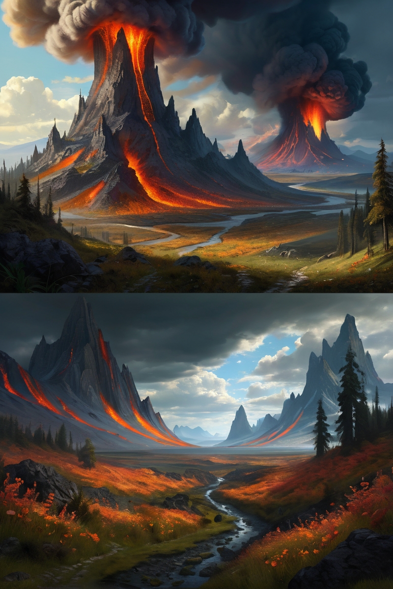 volcanic ash forest with lava streams, petrified time capsules where fossilized weather events cast ancient shadows, studied by pollen-forensic butterfly scientists, cinematic view, epic sky, detailed, concept art, low angle, high detail, warm lighting, volumetric, godrays, vivid, beautiful, trending on artstation, by jordan grimmer, huge scene, grass, art greg rutkowski,
 <lora:detailed_notrigger:0.7>, <lora:add-detail-xl:0.3>, oil painting art style from Renaissance period, masterful composition, Renaissance mood, renaissance oil painting, brush strokes, Baroque art style, dynamic composition, dramatic lighting, rich colors, intricate details, professional-grade execution, captures the grandeur and theatricality of the Baroque period