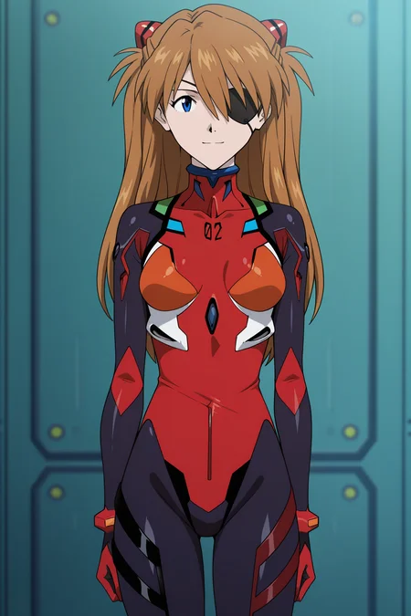 masterpiece, best quality, absurdres, highres, source anime, very aesthetic, very awa, BREAK, anime coloring, anime screencap,
<lora:asuka_rebuild_v2-illustrious:1>, 1girl, souryuu asuka langley, rebuild of evangelion, blue eyes, brown hair, interface headset,
BREAK, looking at viewer, light smile, standing,
BREAK, neo red plugsuit, eyepatch,