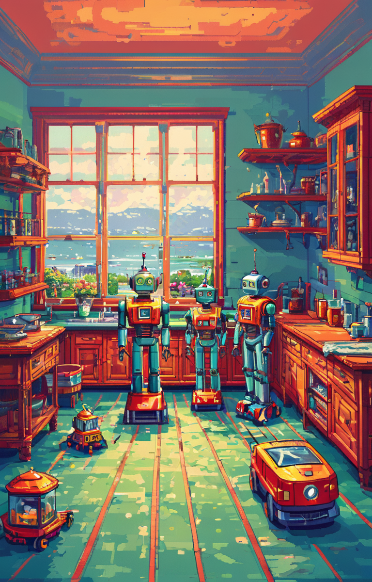 masterpiece,best quality,<lora:tbh15-sdxl:0.9>,illustration, portrait of Housework robots
