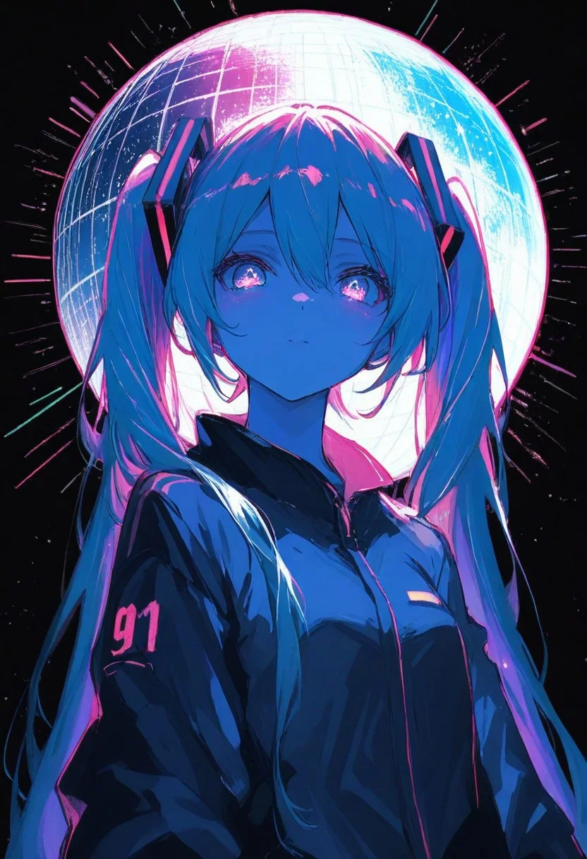 score_9, score_8_up, score_7_up, score_6_up,
Hatsune Miku,limited palette,black background,colorful,vibrant,glowing outline,neon,blacklight,looking at viewer, masterpiece, very aesthetic, white sphere on background,