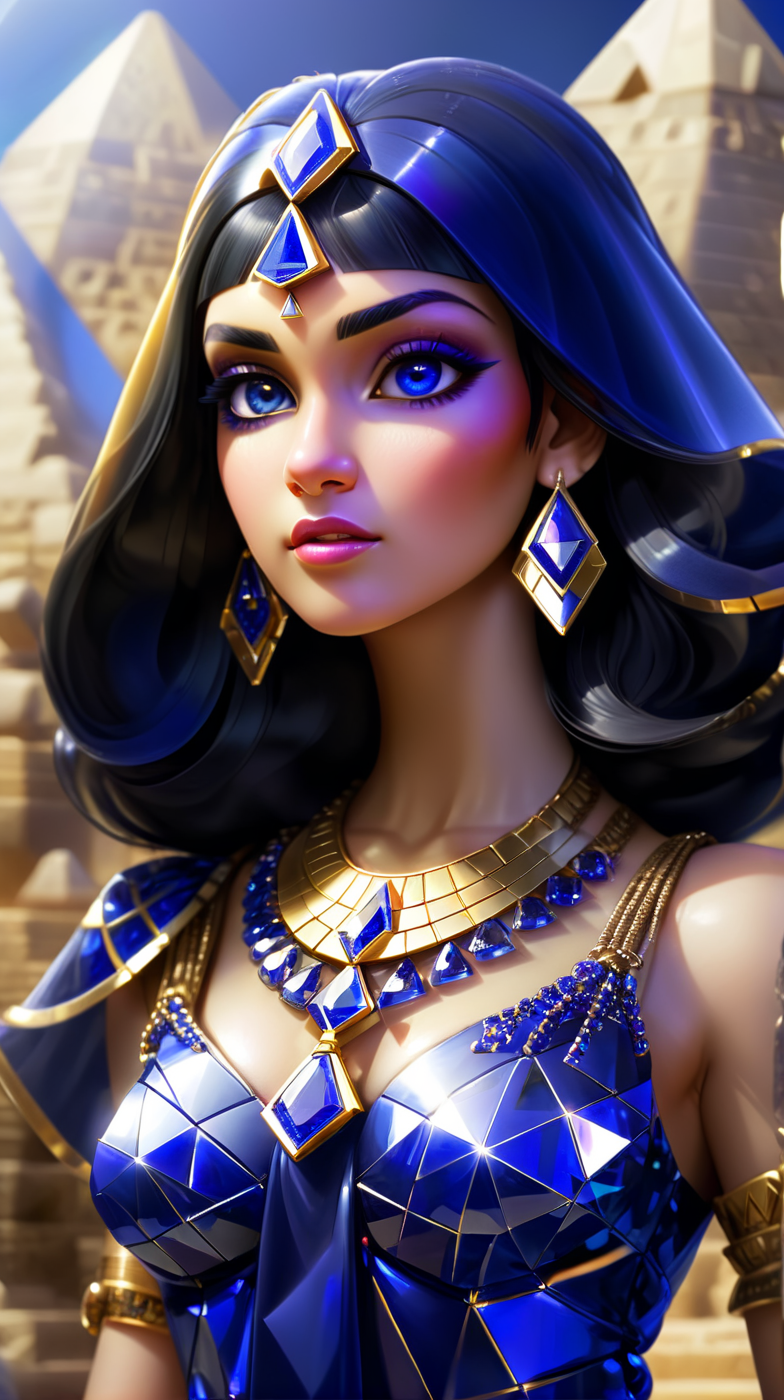 sapphicraft Cleopatra in the background of the pyramid<lora:sapphicraft:1>